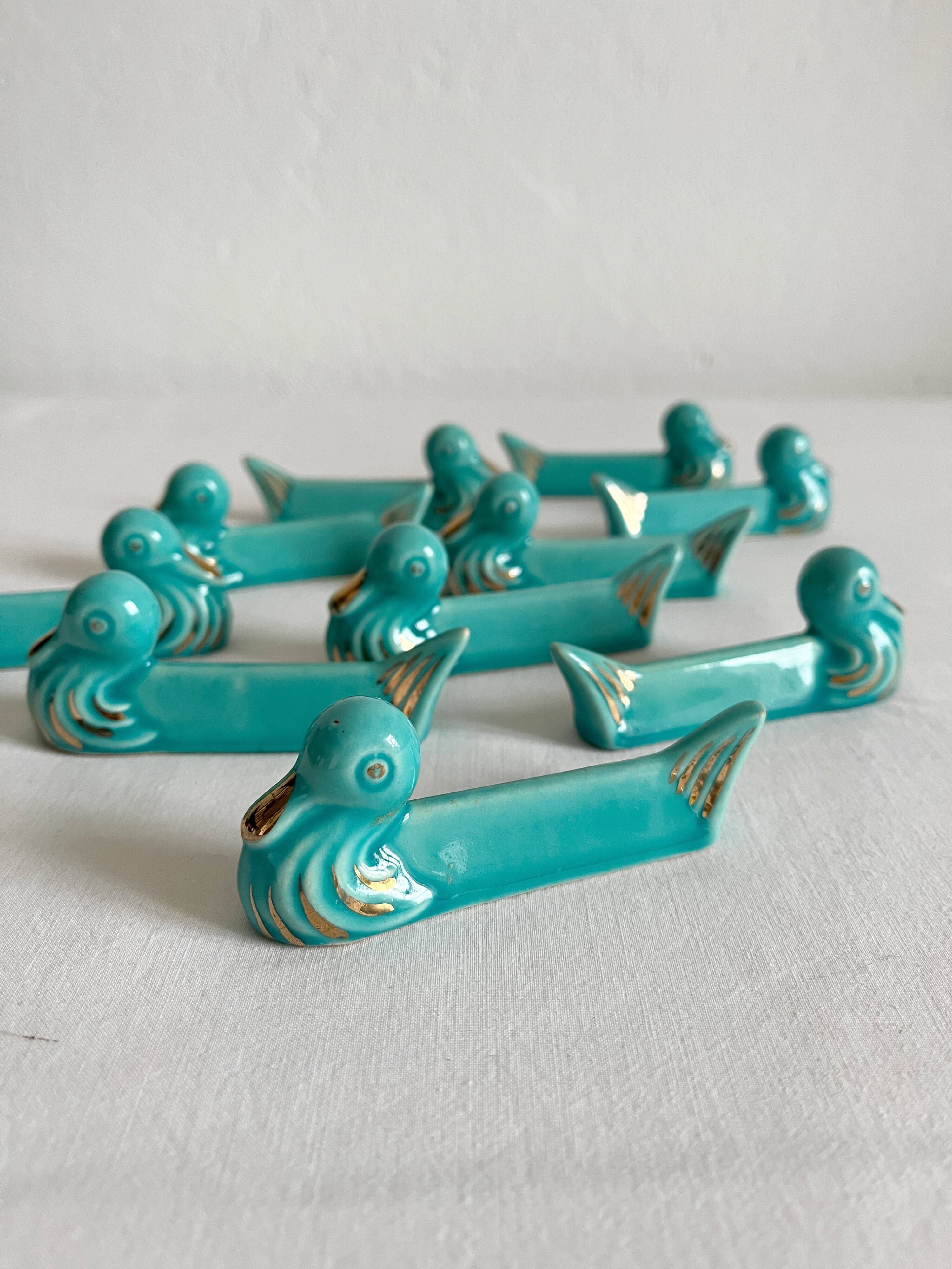 10 vintage duck blue ceramic knife holders from the 50s