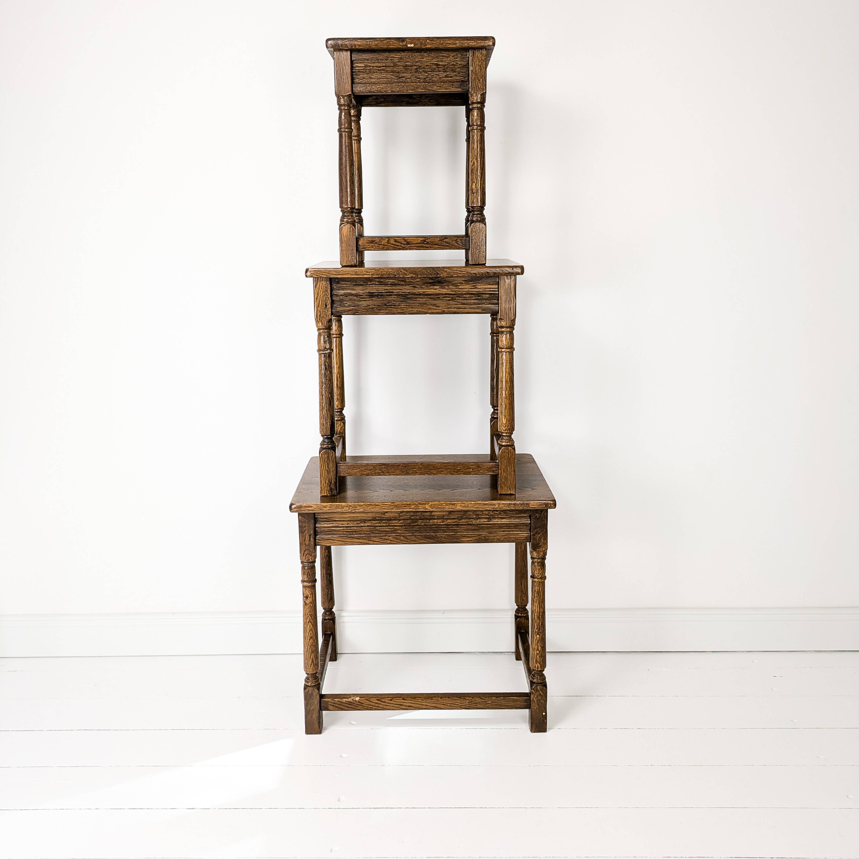 Lot de 3 tables d'appoint Mid Century Vintage en bois massif Landhaus Rustikal Banc de fleurs Tabour