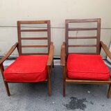 Pair of 70's Scandinavian style teak armchairs