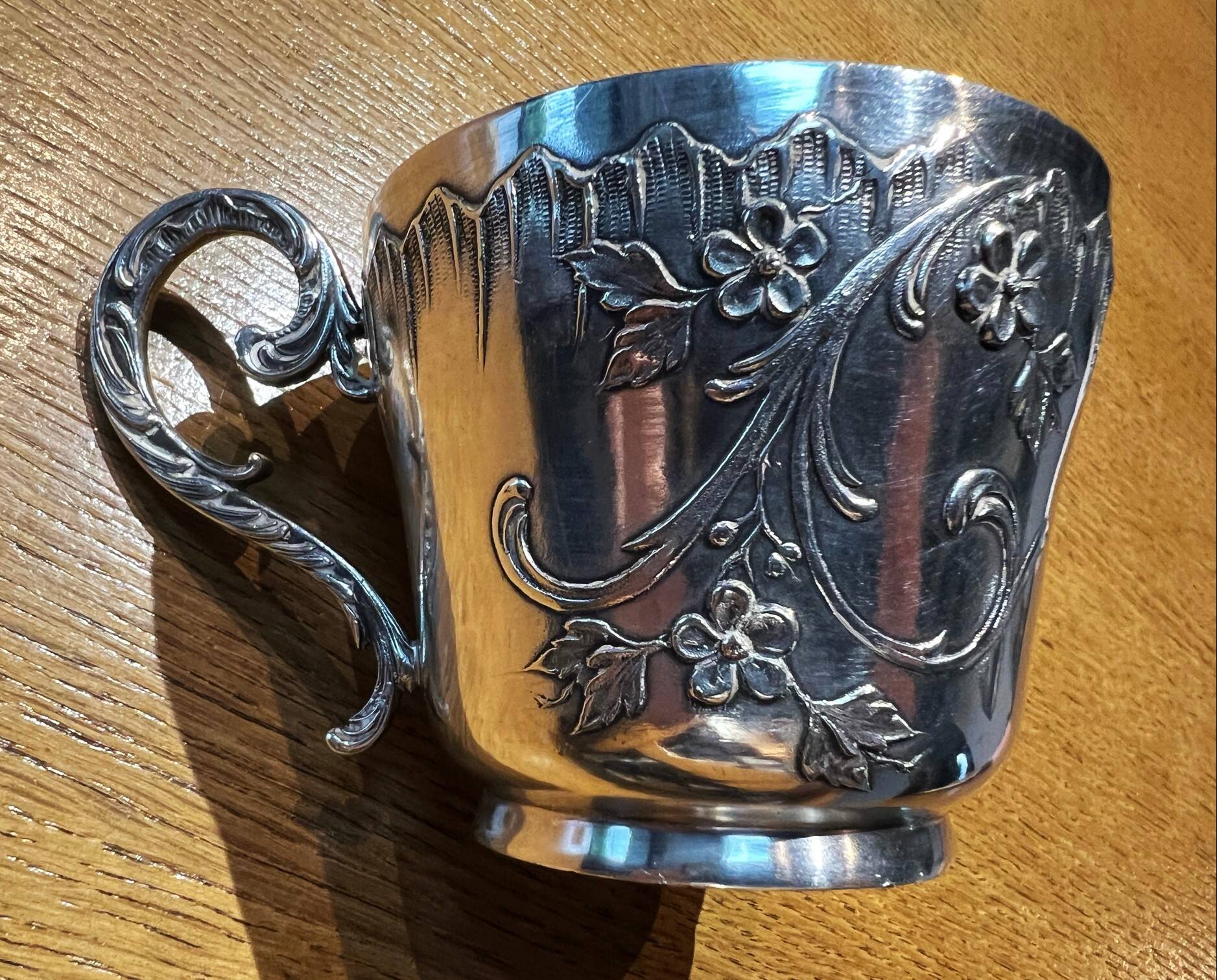 Large silver-plated metal cup Gallia with rooster and goat head hallmarks, numbered.