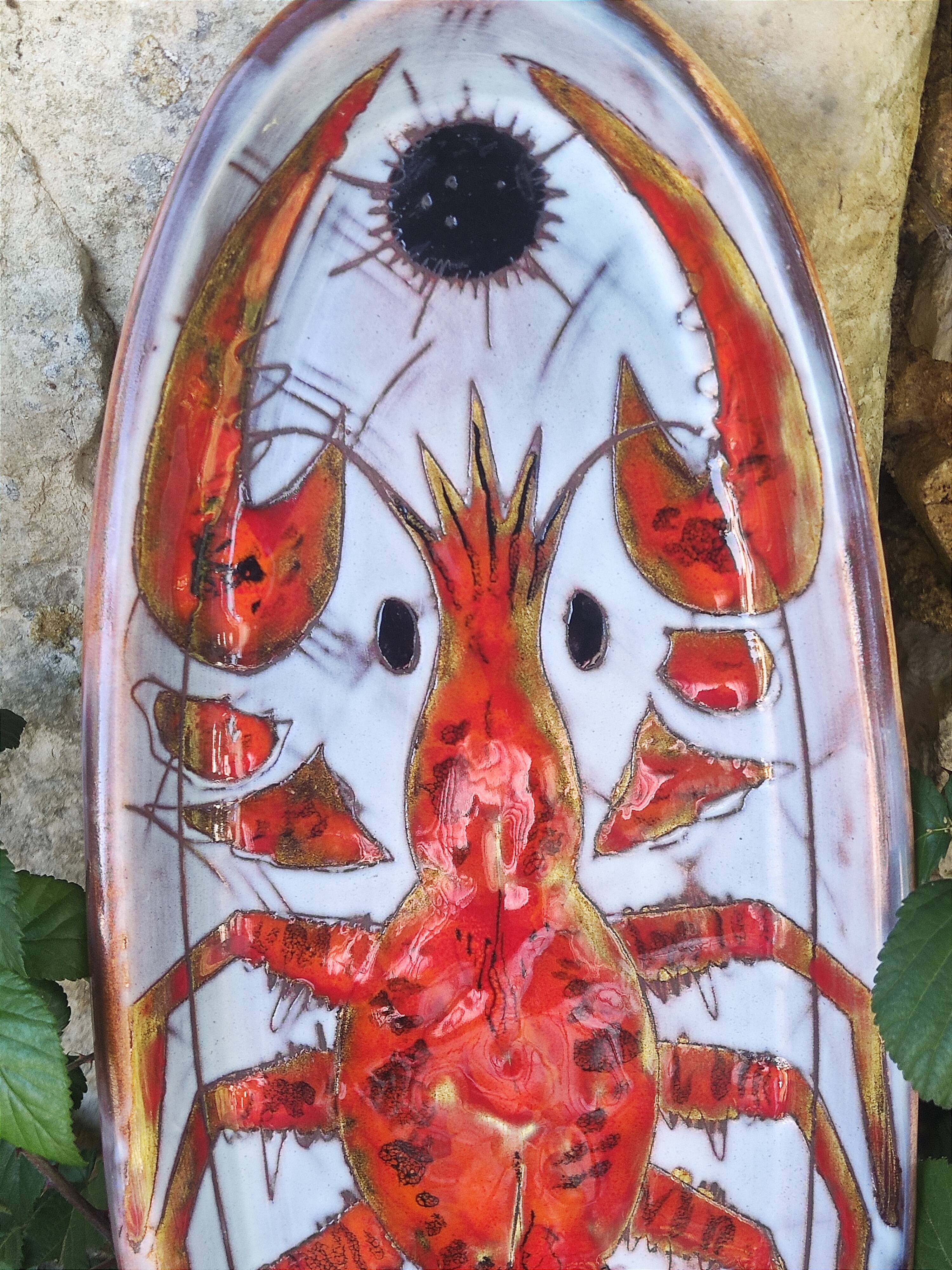 Vallauris earthenware plate signed by Kurt and Monique Brunner - lobster