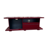 Rectangular plexiglass tv unit, burgundy, wine colour, david lange wine