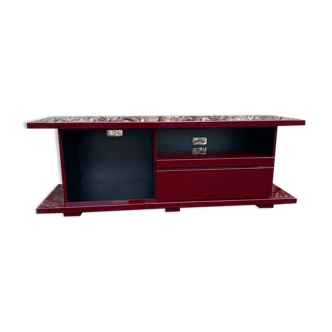 Rectangular plexiglass tv unit, burgundy, wine colour, david lange wine