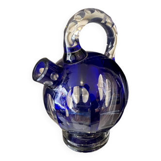 Royal blue overlay liqueur carafe in St Louis crystal tableware