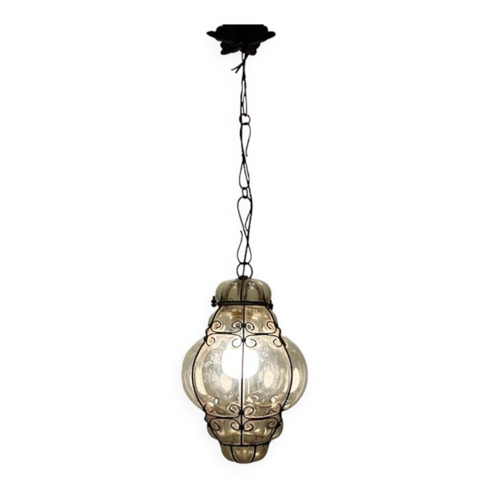 Murano Glass Wrought Iron Light Pendant