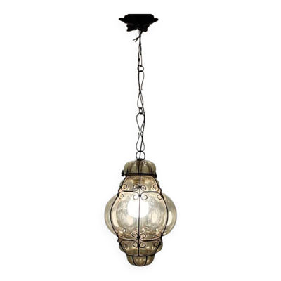 Suspension en Fer Forgé et Verre de Murano
