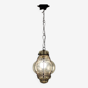 Murano Glass Wrought Iron Light Pendant