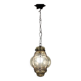 Murano Glass Wrought Iron Light Pendant
