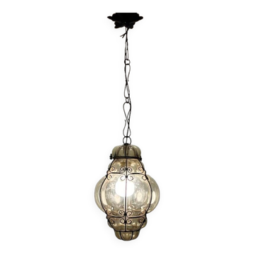 Murano Glass Wrought Iron Light Pendant