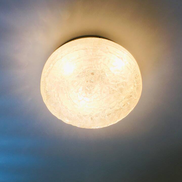 Pair of Large Murano Ice Glass Ceiling Lights from Doria Leuchten, Germany, 1960s