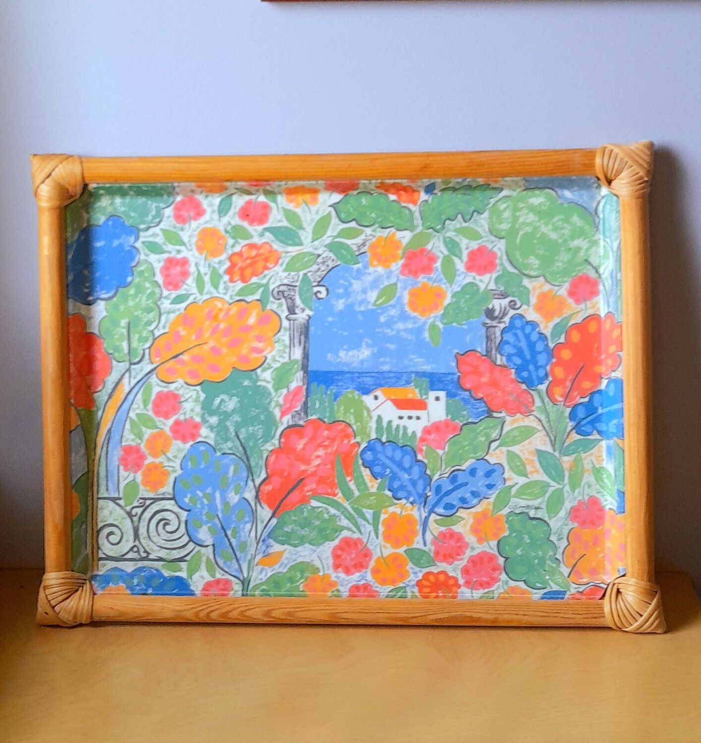 Rattan and fiberglass tray 80s