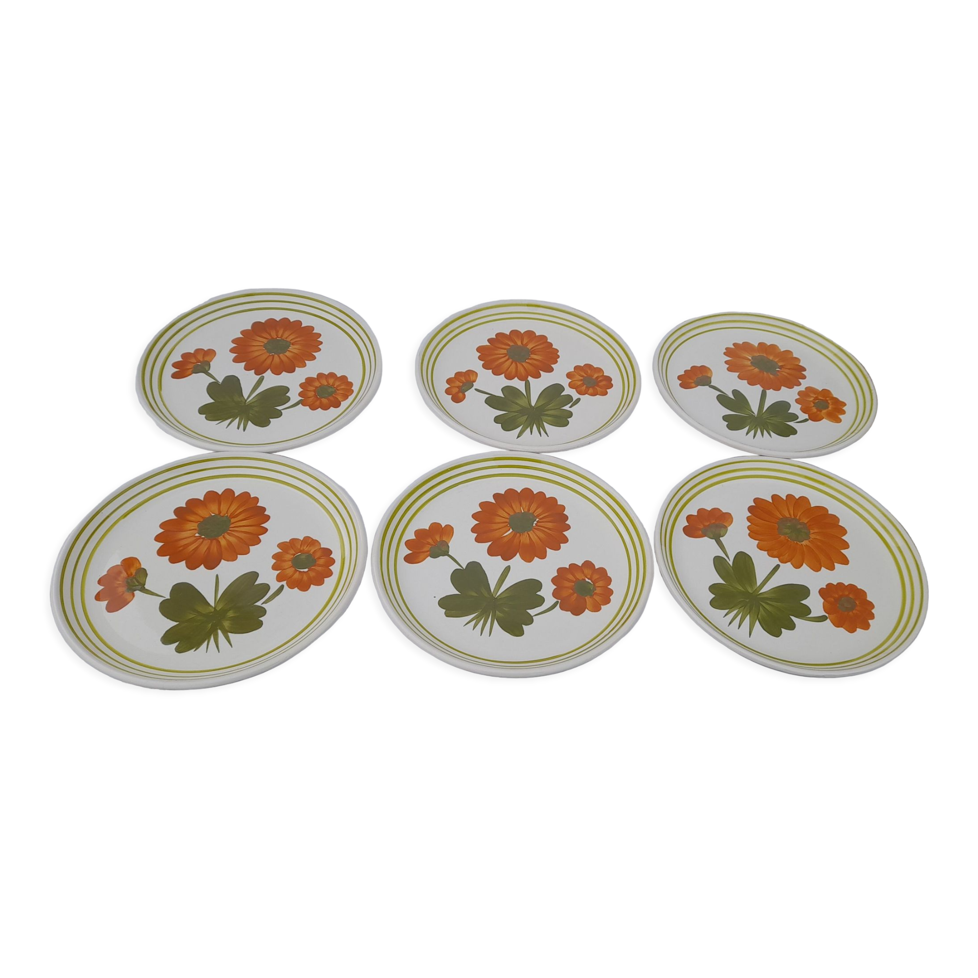 6 assiettes plates en faïence de Digoin Sarreguemines modèle G Genes dim 23,5 cm