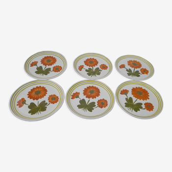 6 assiettes plates en faïence de Digoin Sarreguemines modèle G Genes dim 23,5 cm