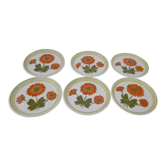 6 flat earthenware plates by Digoin Sarreguemines model G Genes dim 23,5 cm