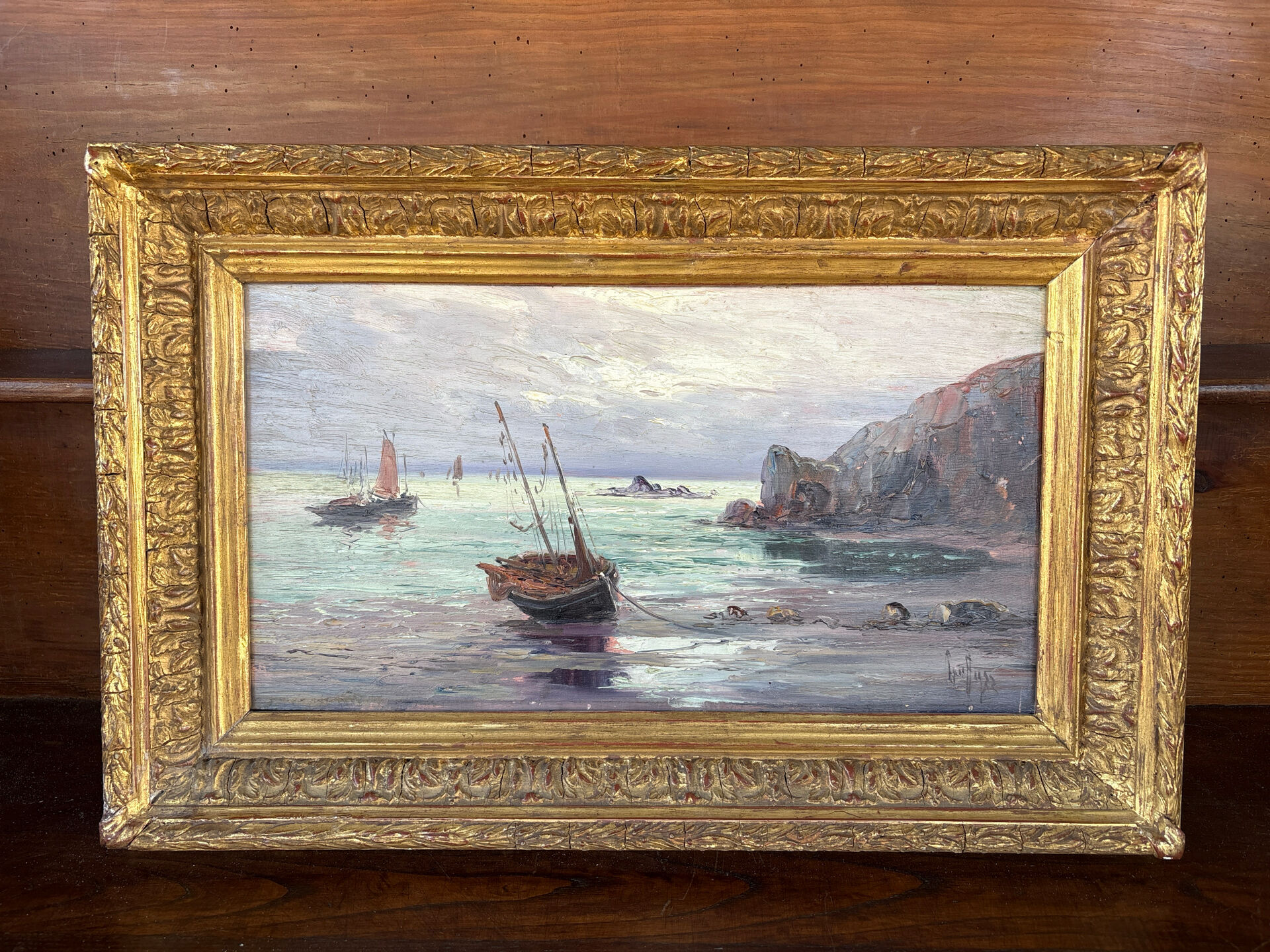 Old marine painting – Oil on panel signed Léo Spanoghe