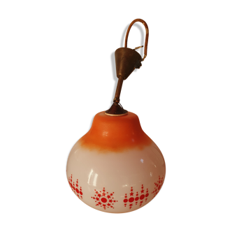 White and orange glass hanging lamp 1970