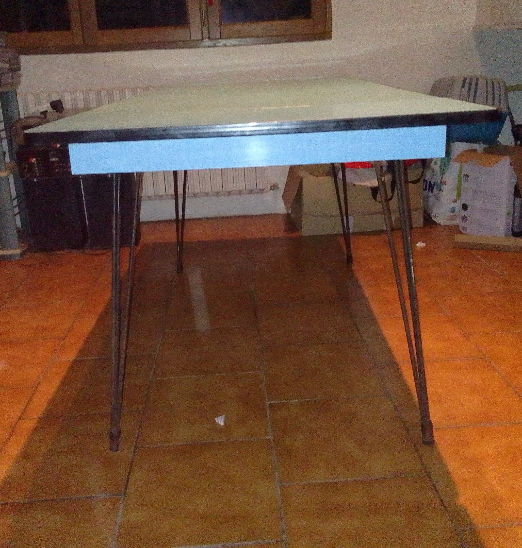 Blue formica table drawer foot effel with extension