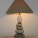 Large vintage table lamp from the 1990s in brown and beige ceramic with a lampshade.
