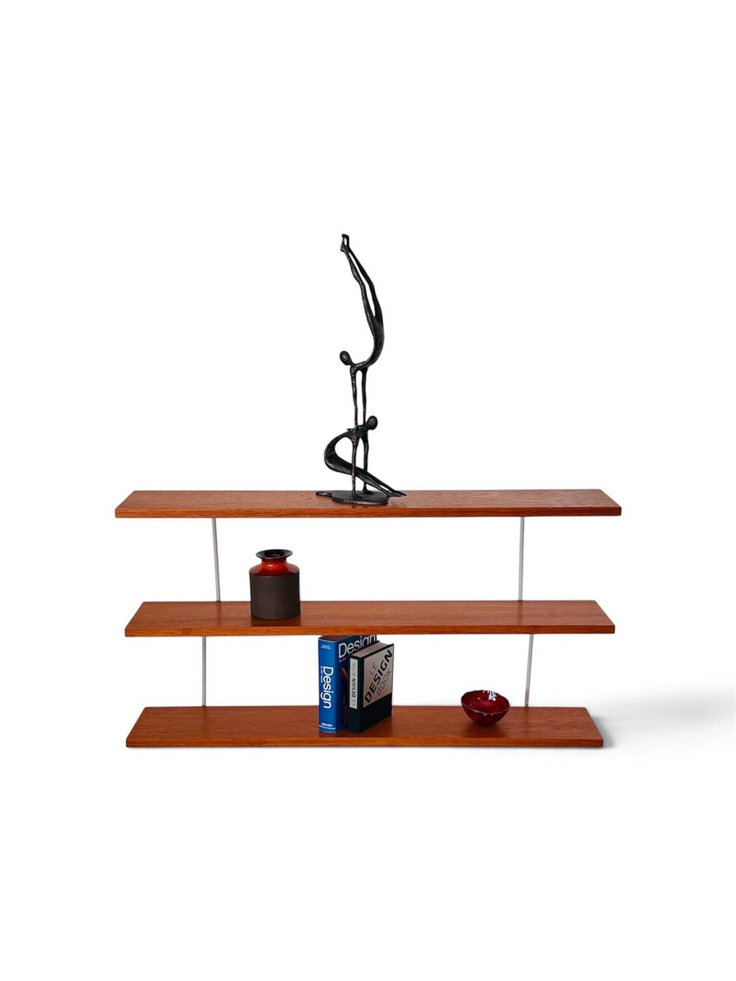 Three-tier bookshelf in teak veneer and metal, France 60s