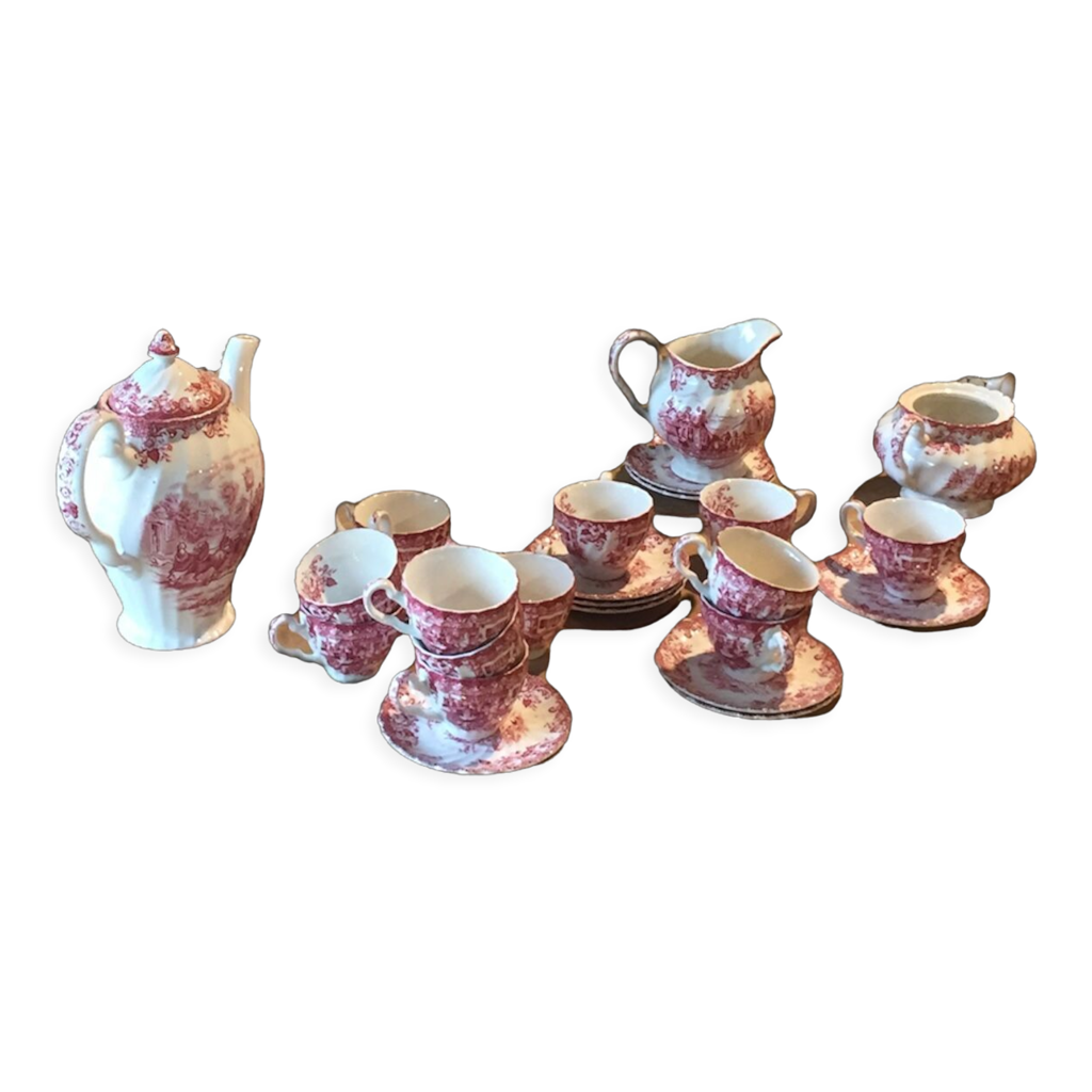 English porcelain tea and coffee set Johnson Bros coaching scenes