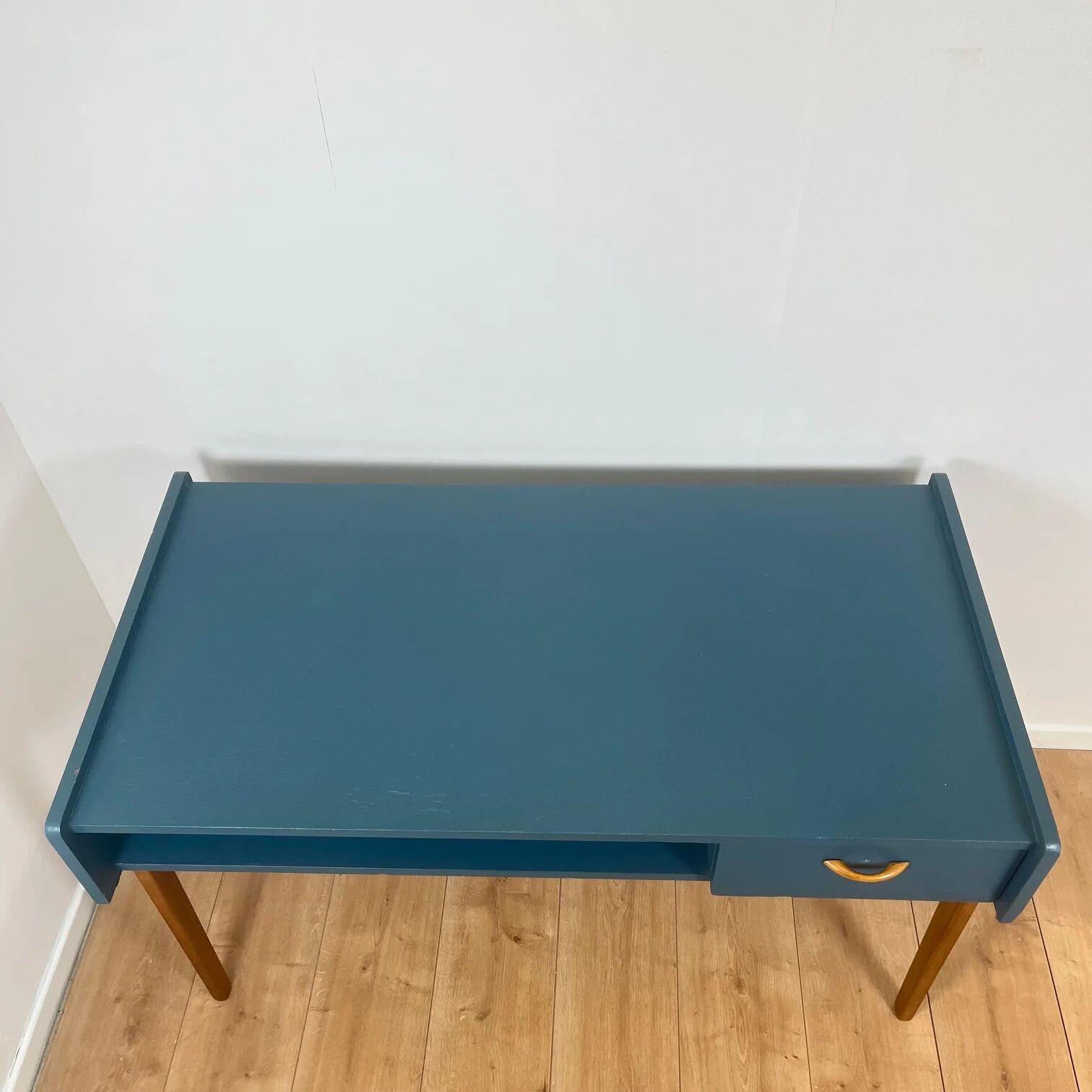 Vintage modernist desk in petrol blue, 1950s/60s.