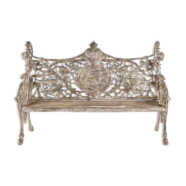 Banc en fonte sculptée et bois à patine blanche