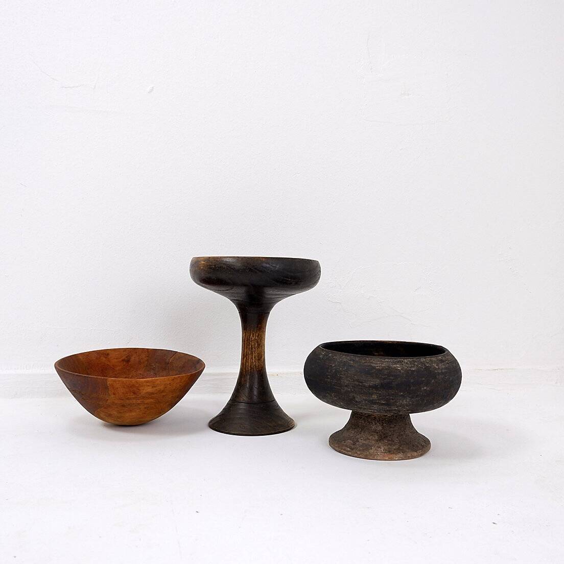 3 African wooden cups