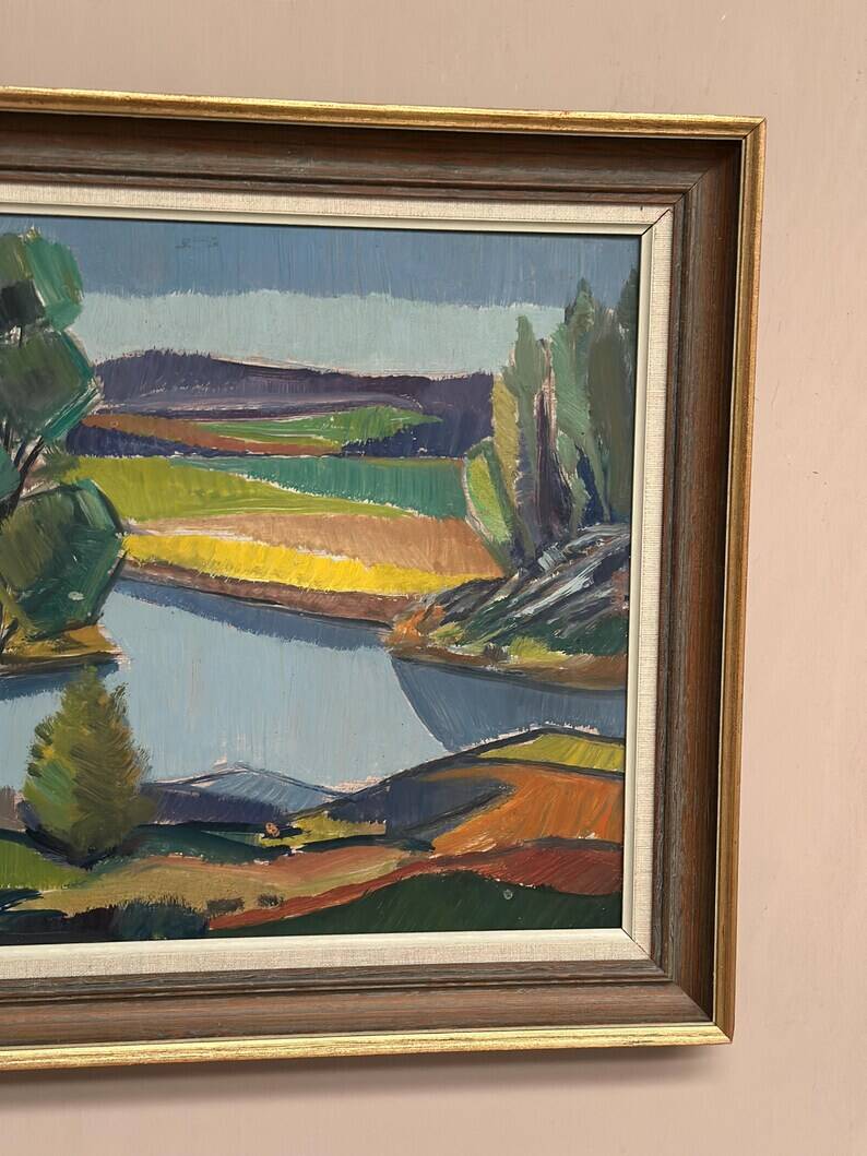 Original Swedish Oil on Panel - "Natural Landscape" by Frans Rase (1913-1994) - Signed - Vintage & Framed - 56 × 48 cm (22" × 18.9")