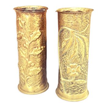 Pair of copper vases - shells 1914-18 - germans - trench art