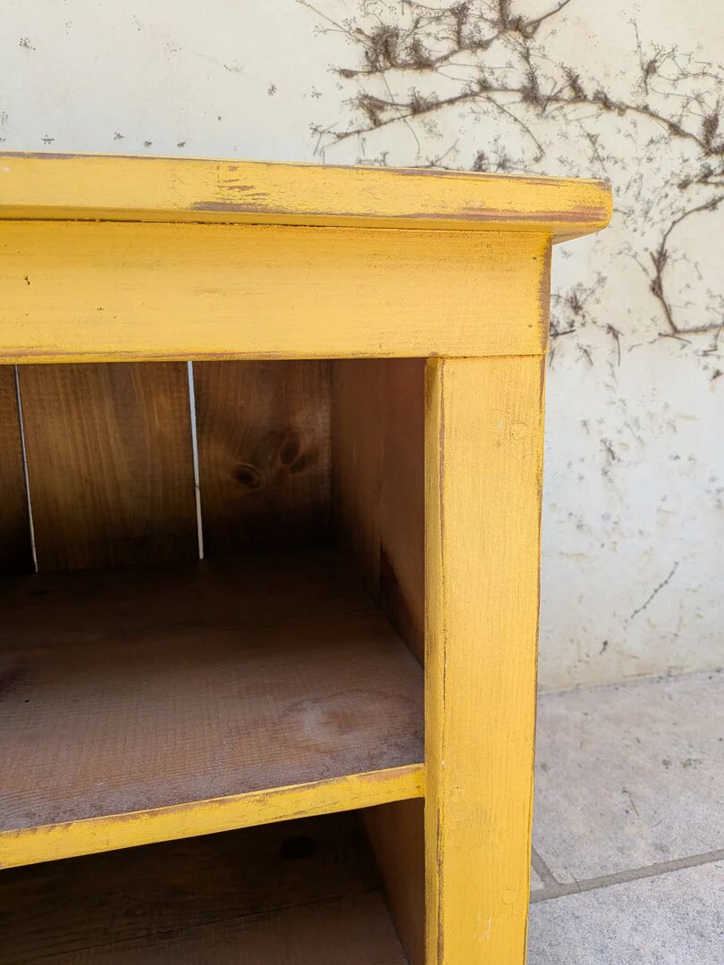 Low storage unit in saffron yellow wood – Canadian handcrafted.