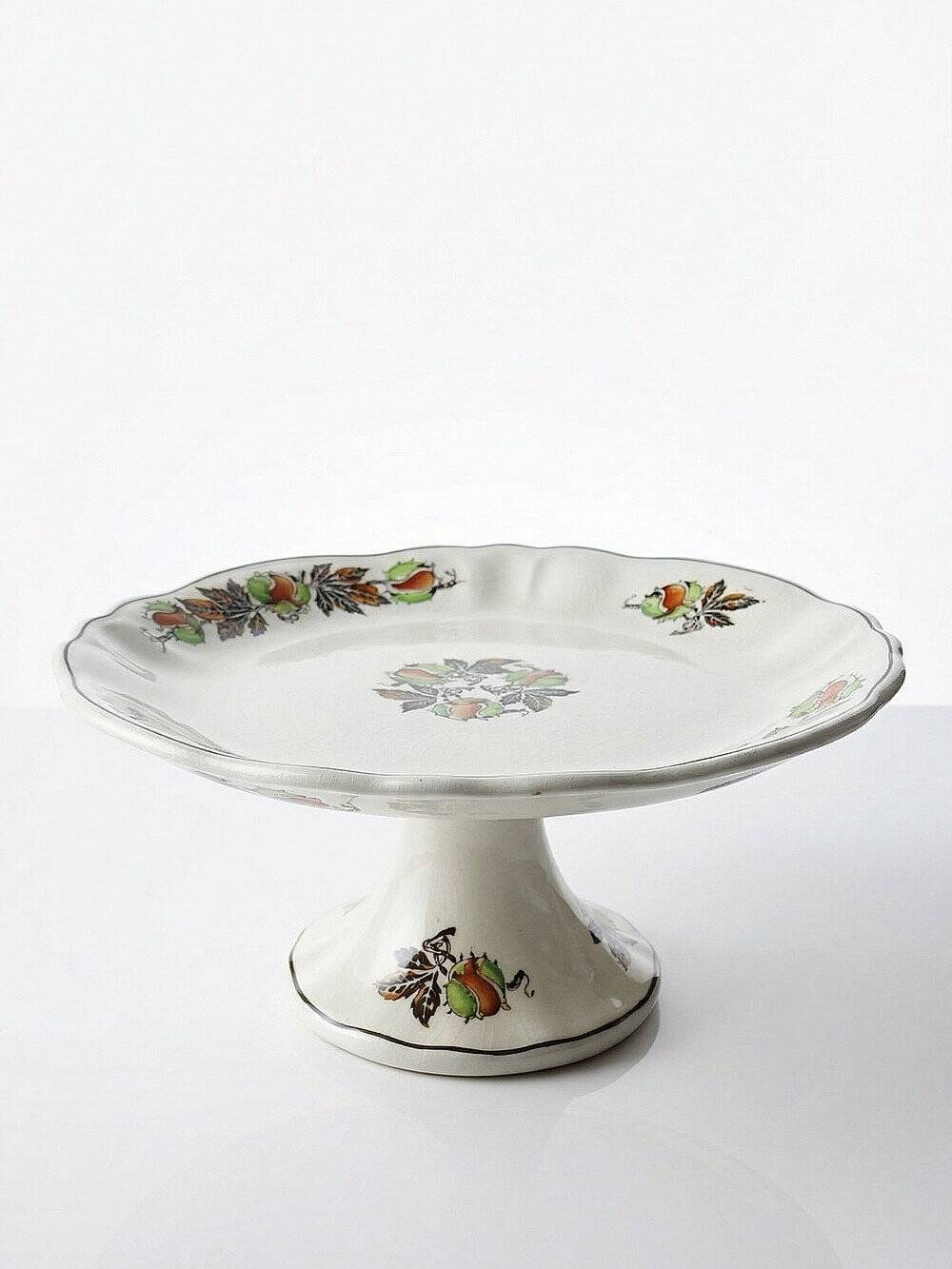 Antique compote dish "Marrons" Longchamp earthenware, polychrome ironstone.