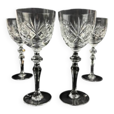 4 verres à vin en cristal taillé Artisanat de Lorraine