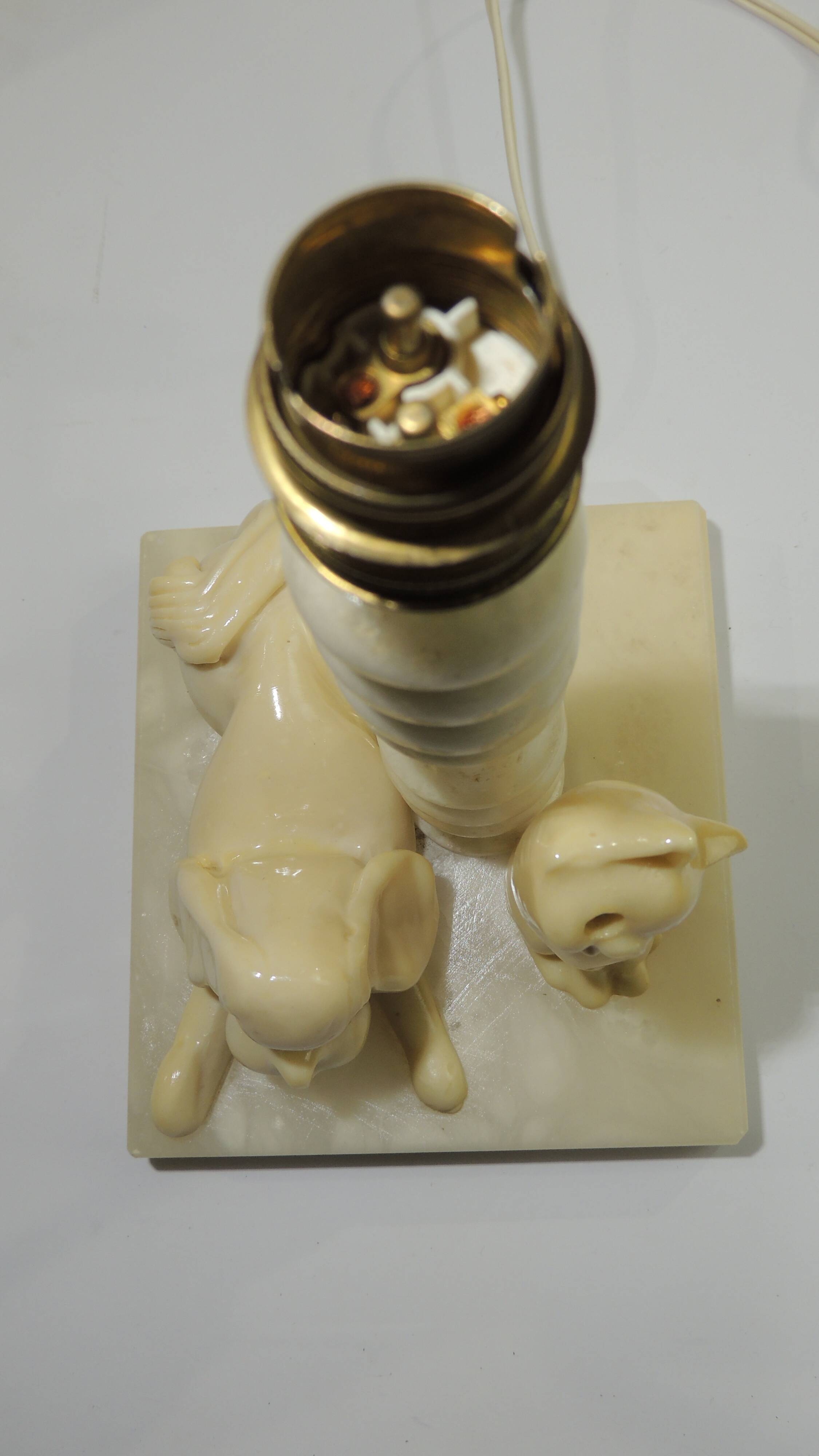 Marble table lamp/animal decor/dog and cat/vintage