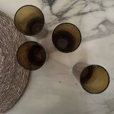 Set of 4 smoked brown amber orangeade glasses, France 1970