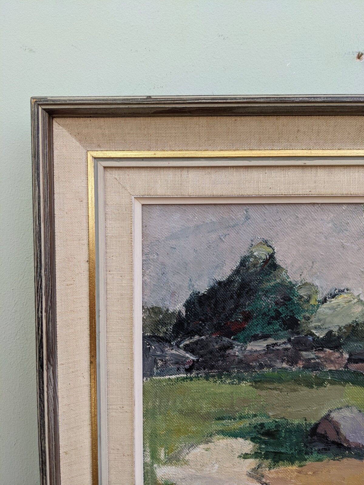 1962 Mid-Century Modern "Rockpools" Swedish Landscape Oil Painting, Framed