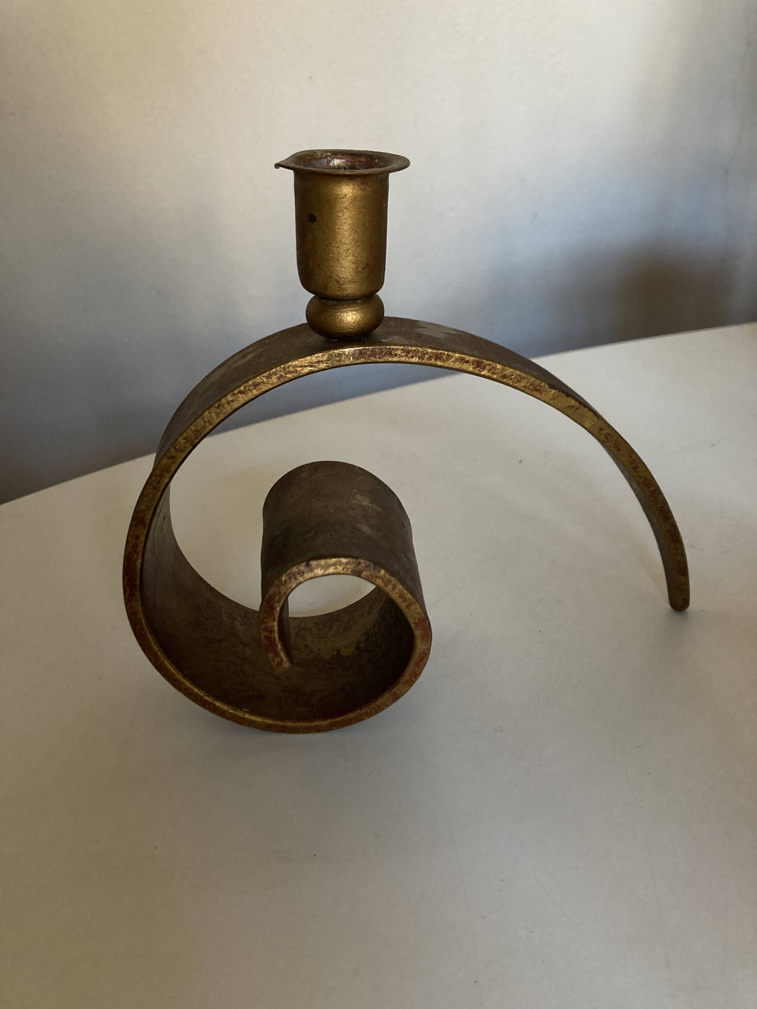 Battered iron candle holder Italian work 1970