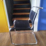 Cantilever chair / armchair Thonet in black leather and chrome metal – from