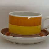 7 cups and under cups, Gien earthenware seventies décor, 1970