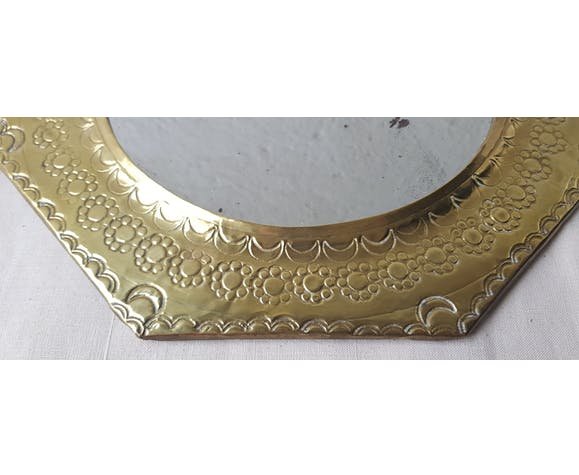 Hexagonal brass mirror 28x28cm