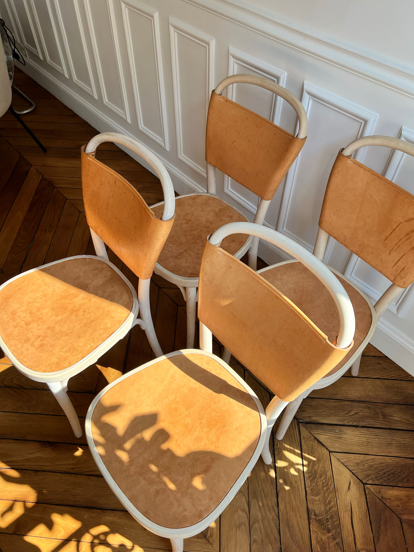 4 Gemla Vilda 3 dining chairs – Solid beech and natural leather – Sweden