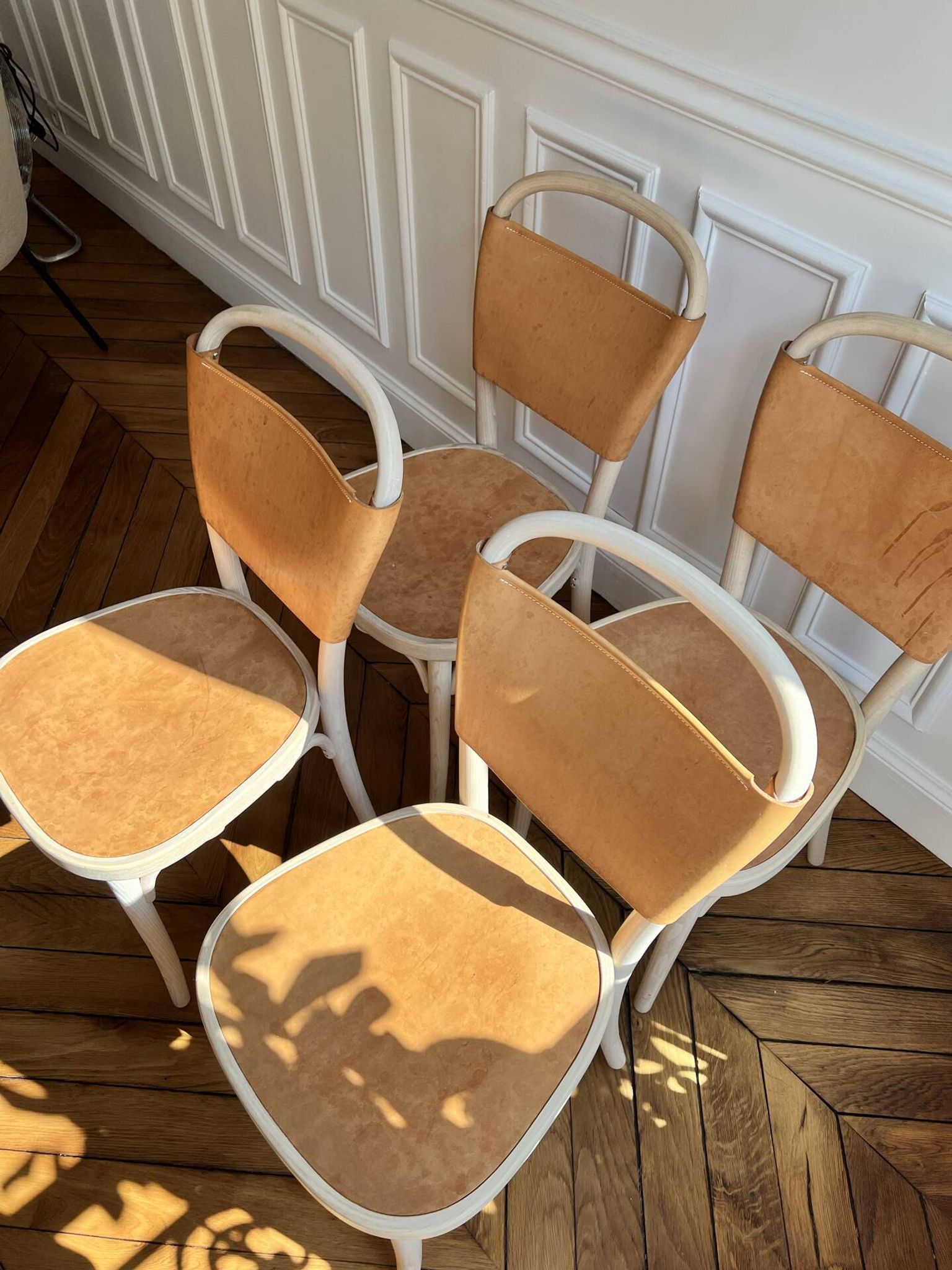 4 Gemla Vilda 3 dining chairs – Solid beech and natural leather – Sweden