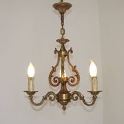 French Vintage Bronze Art Nouveau Style 3-Light 3-Sided Cage Chandelier