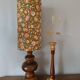 rustic wood lamp, vintage seventies lampshade with floral print