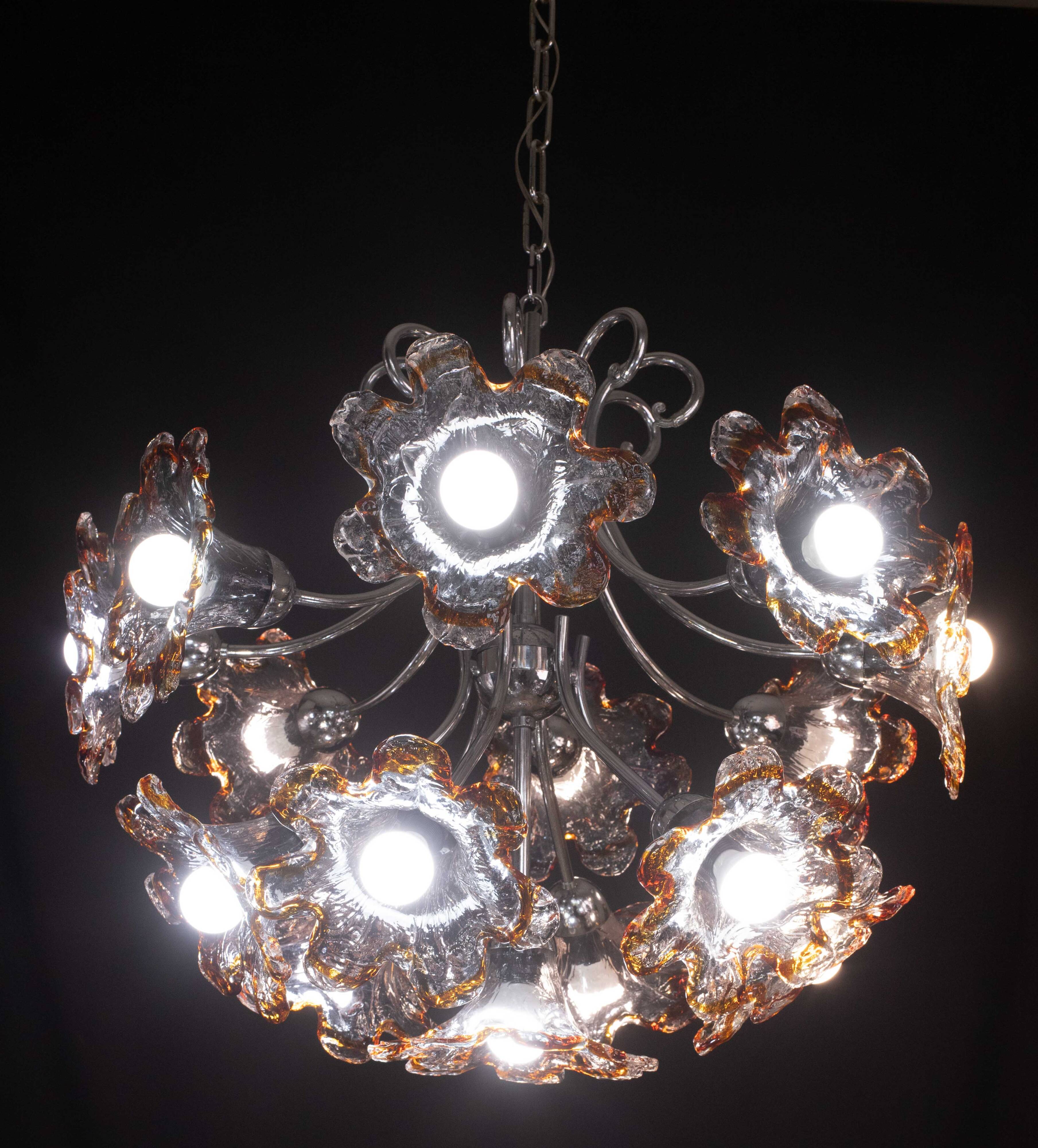 Murano Multicolor Sputnik Flowers Chandelier by Mazzega, 1970s