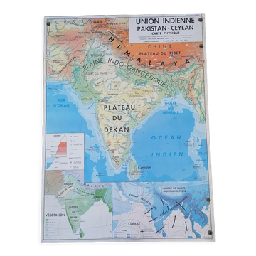 Ancienne carte MDI Inde-Union Indienne Pakistan Ceylan