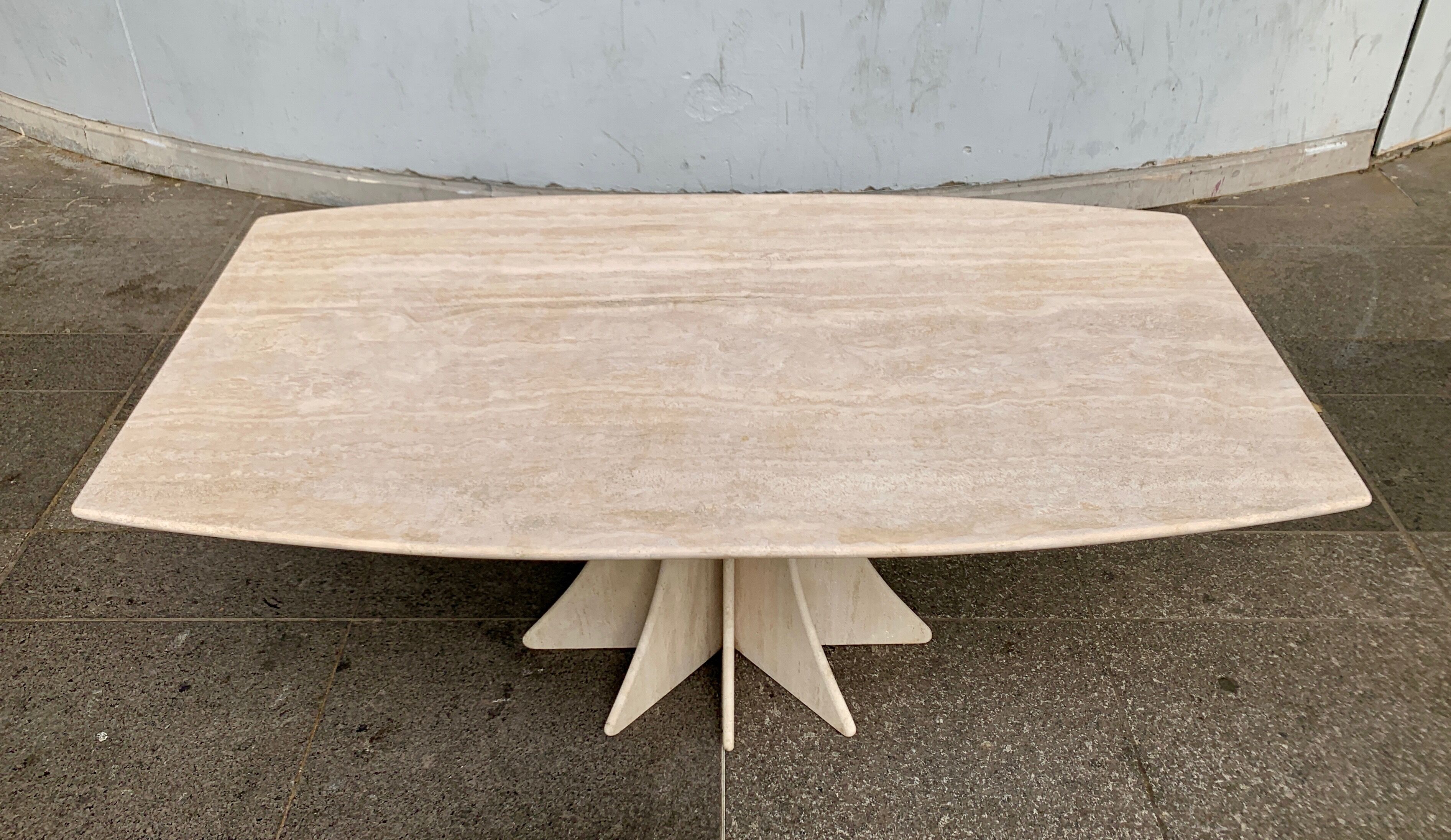 Travertine dining table by Claude Berraldacci with 8-sided stand