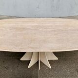 Travertine dining table by Claude Berraldacci with 8-sided stand