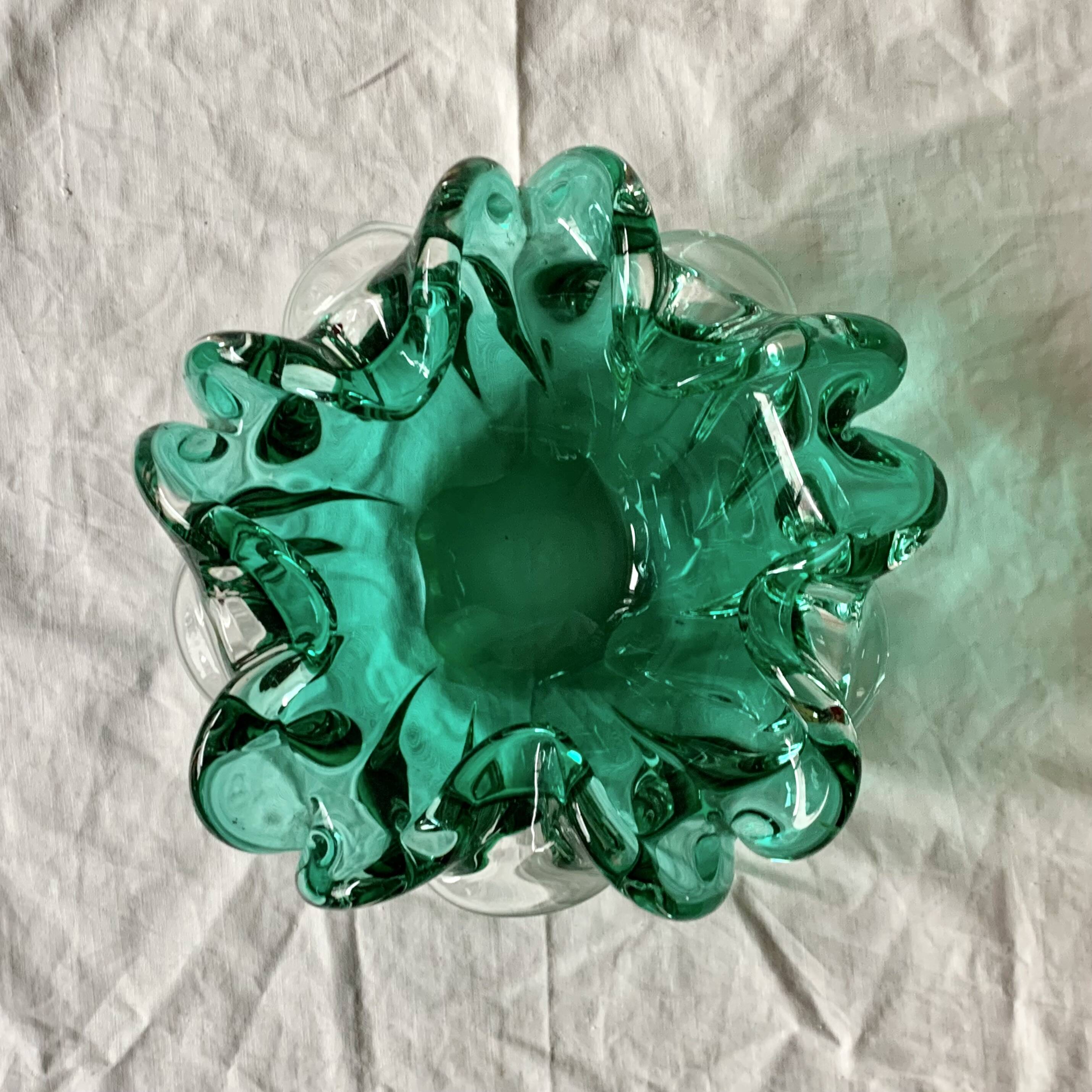 Vintage green glass pocket tray