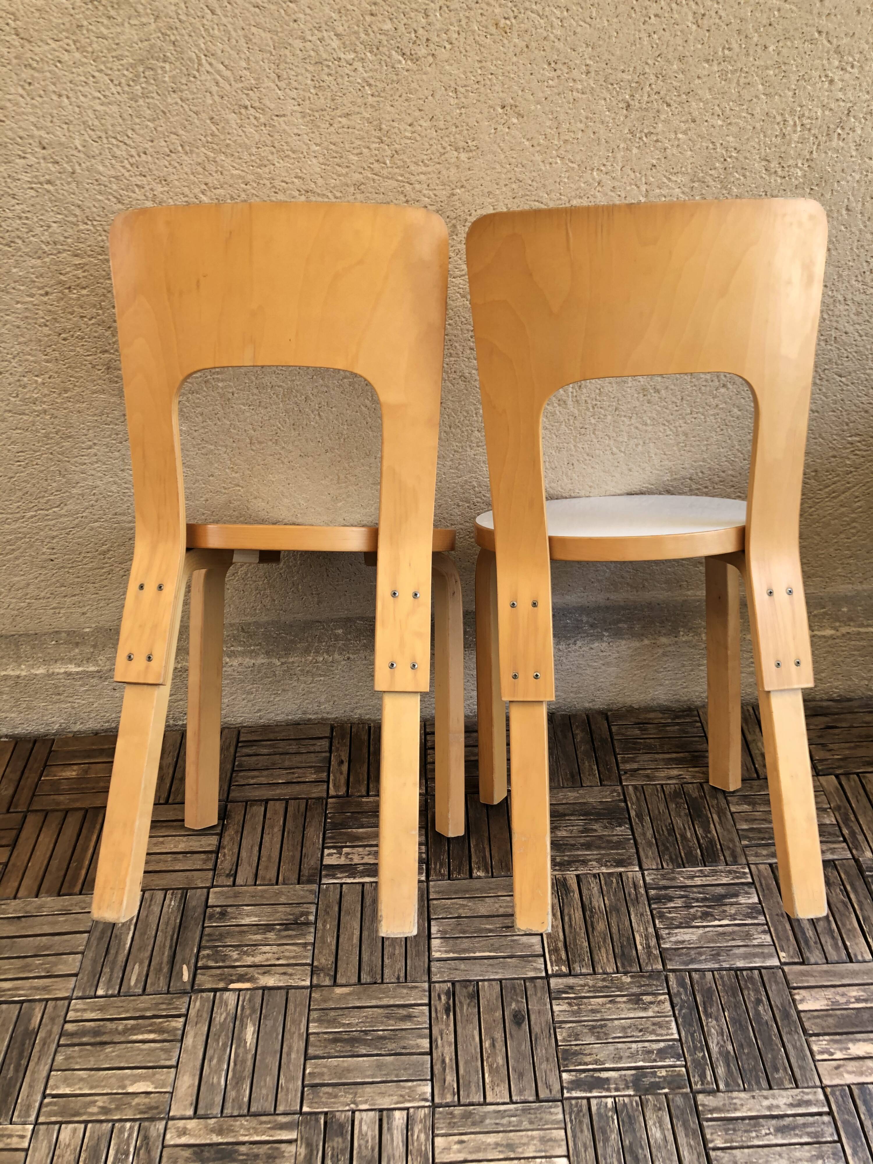 Pair of chair 66 design Alvar Aalto artek edition melaminé white