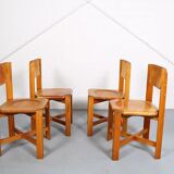 Set of 4 dining chairs elm wood cognac leather